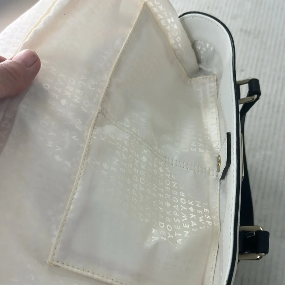 Kate Spade Laurel Way Evangelie Tote Cream Nude Black Straps Gold Satchel Bag